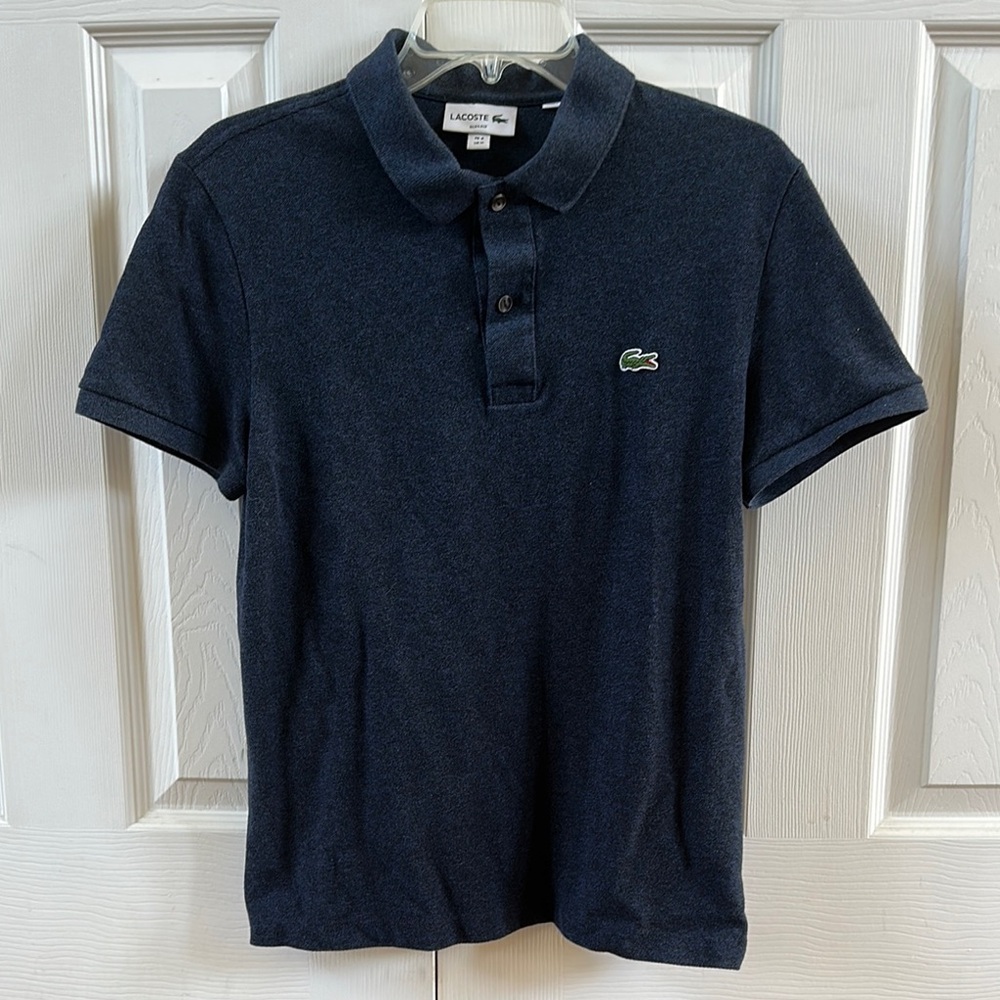 Lacoste Heathered Navy Polo Shirt, mens medium- slim fit